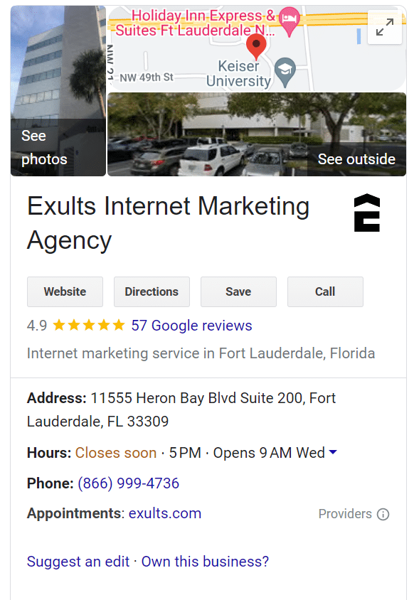 Exults Google Business Profile