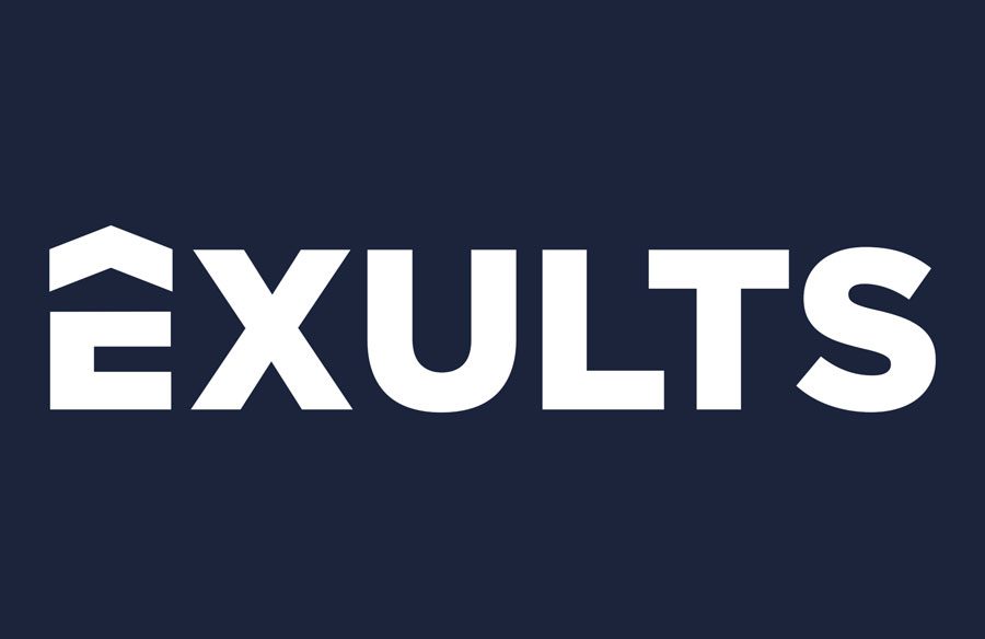 exults logo, navy background